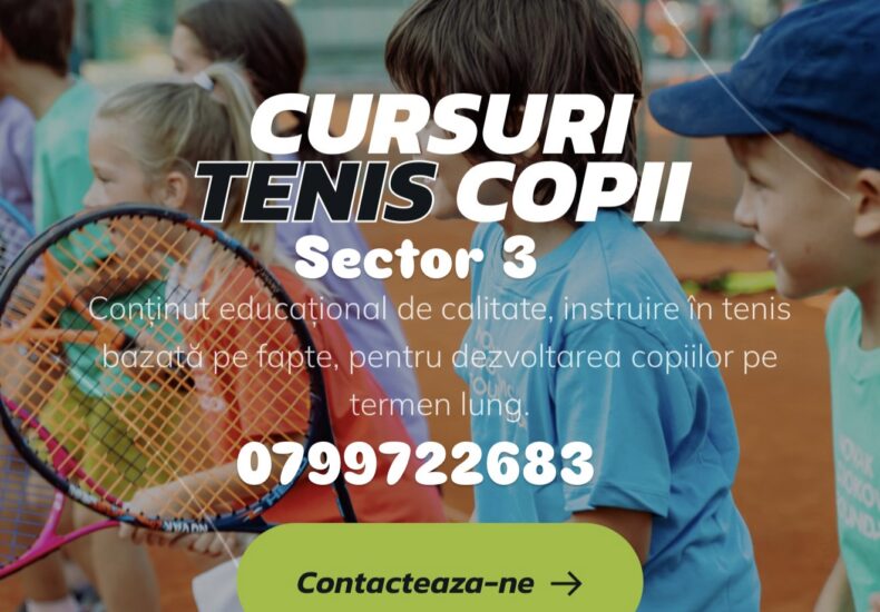 Antrenorul Ionuț Jianu susține un antrenament de inițiere în tenis pentru copii la Stadionul Olimpia din Sectorul 3.