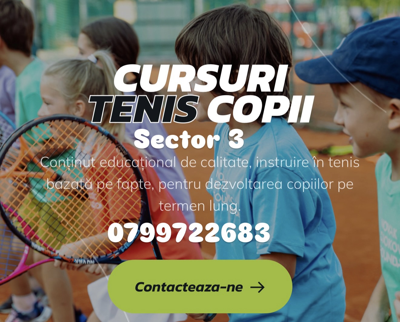 Antrenorul Ionuț Jianu susține un antrenament de inițiere în tenis pentru copii la Stadionul Olimpia din Sectorul 3.