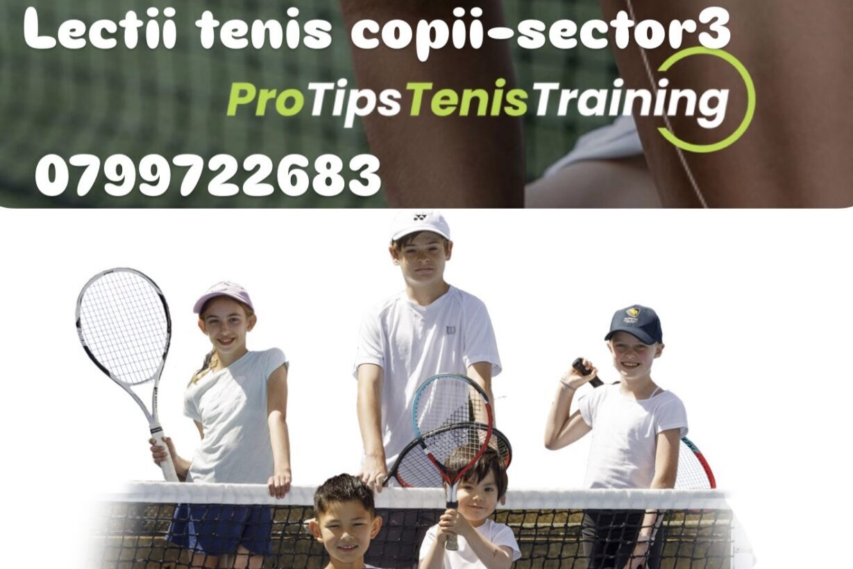 Copil la prima lecție de tenis pentru copii la Baza Olimpia din Sector 3, alături de antrenorul Ionuț Jianu